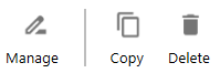 Icons displaying what an admin can do with a Narrative Book. They can manage, copy, and delete books.